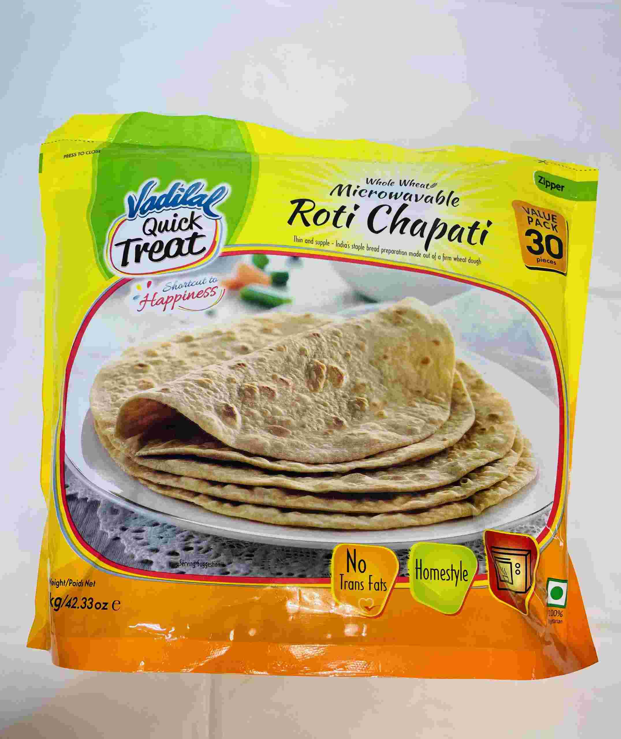 Vadilal Whole Wheat Microwavable Roti 30 Pices